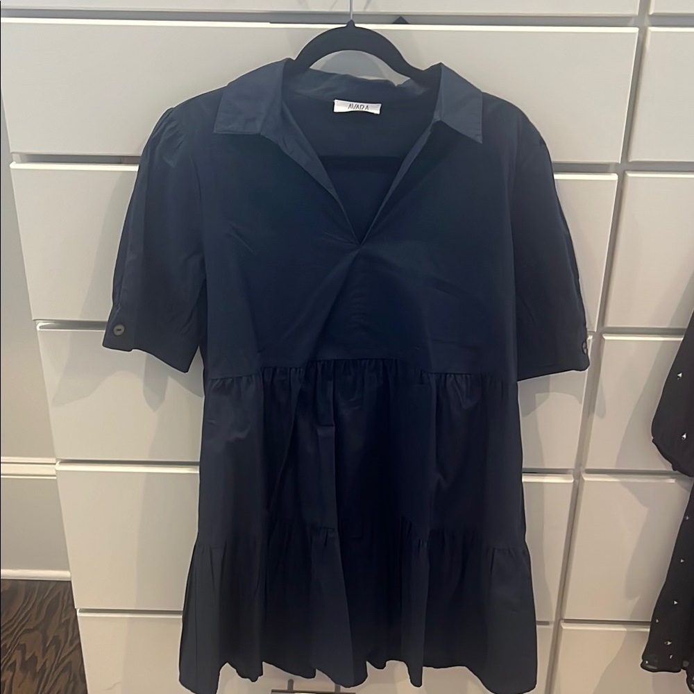 AVARA Navy Blue Collared Dress